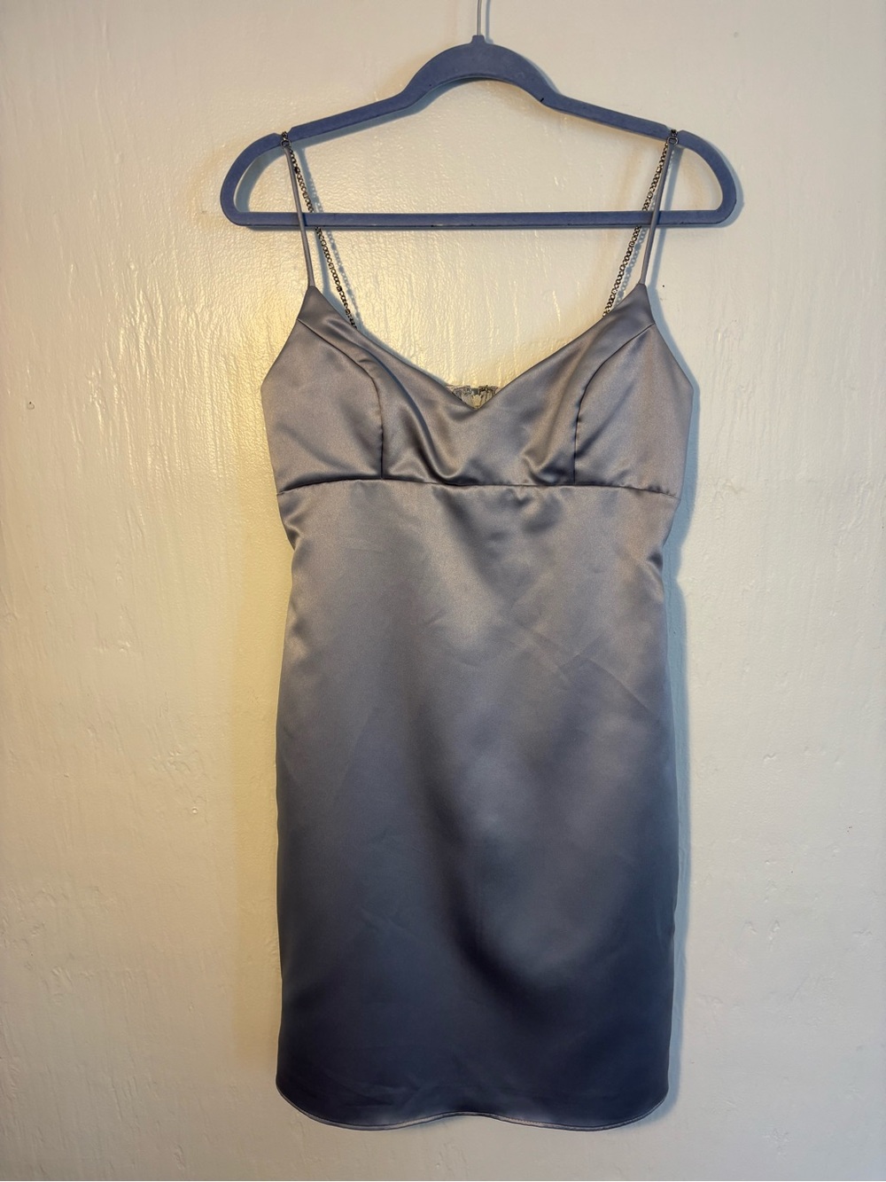 Alfred Angelo Silver Satin Slip Dress with Chain Straps